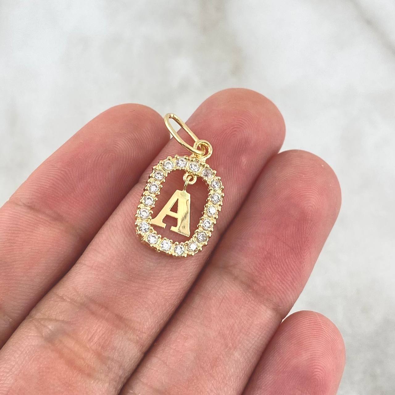 Pendant Letter A Frame 1.3gr / 2.5cm - 1.8cm / White Zircons 18K Yellow Gold