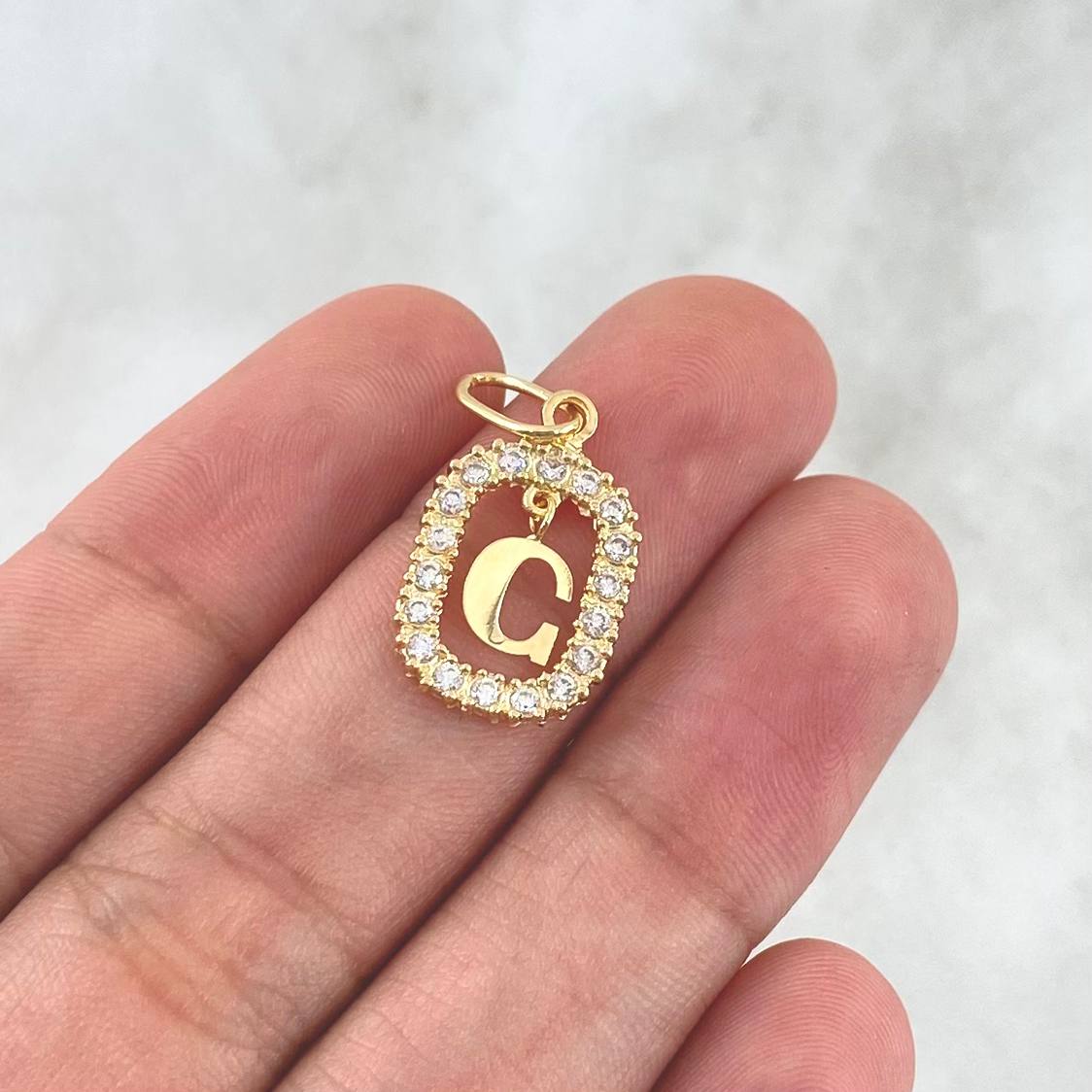Pendant Letter G Frame 1.45gr / 2.5cm - 1.8cm / White Zircons 18K Yellow Gold