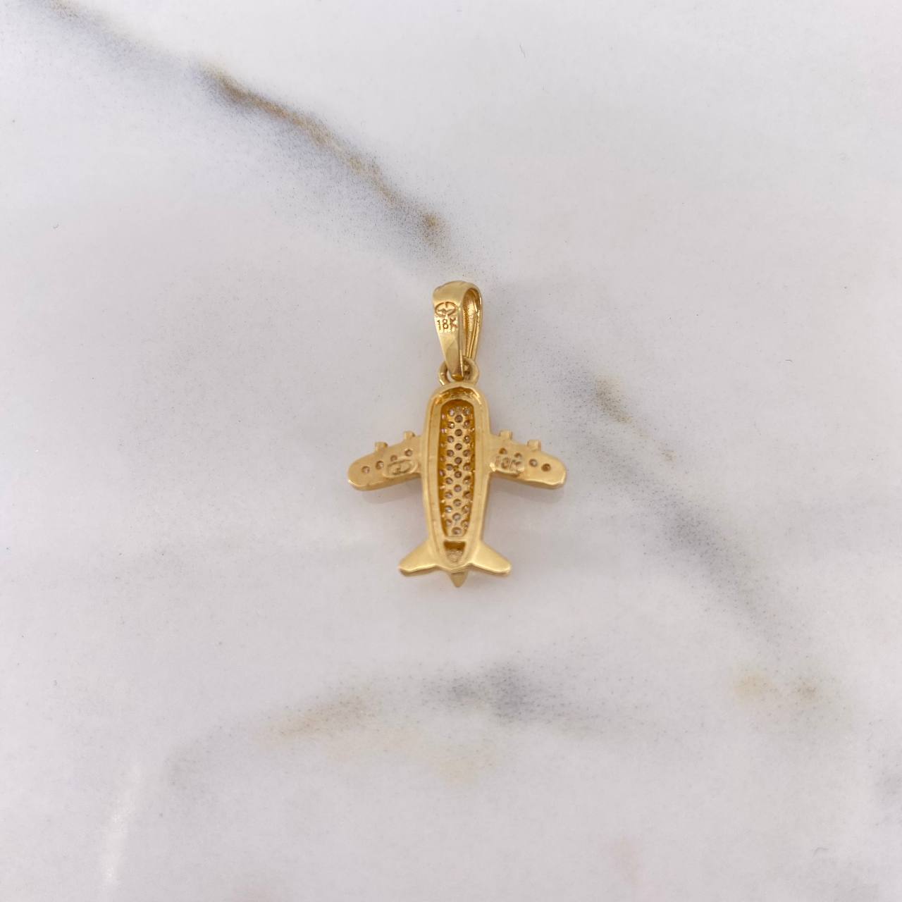 Pendant Airplane 2.65gr / 2.5cm / White Zircons 18K Yellow Gold #