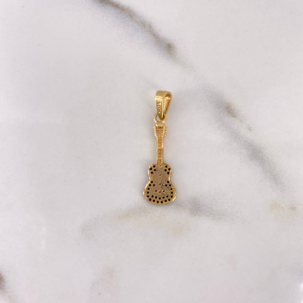 Pendant Guitar 1.15gr / 2.9cm / Black and White Zircons 18K Yellow Gold #