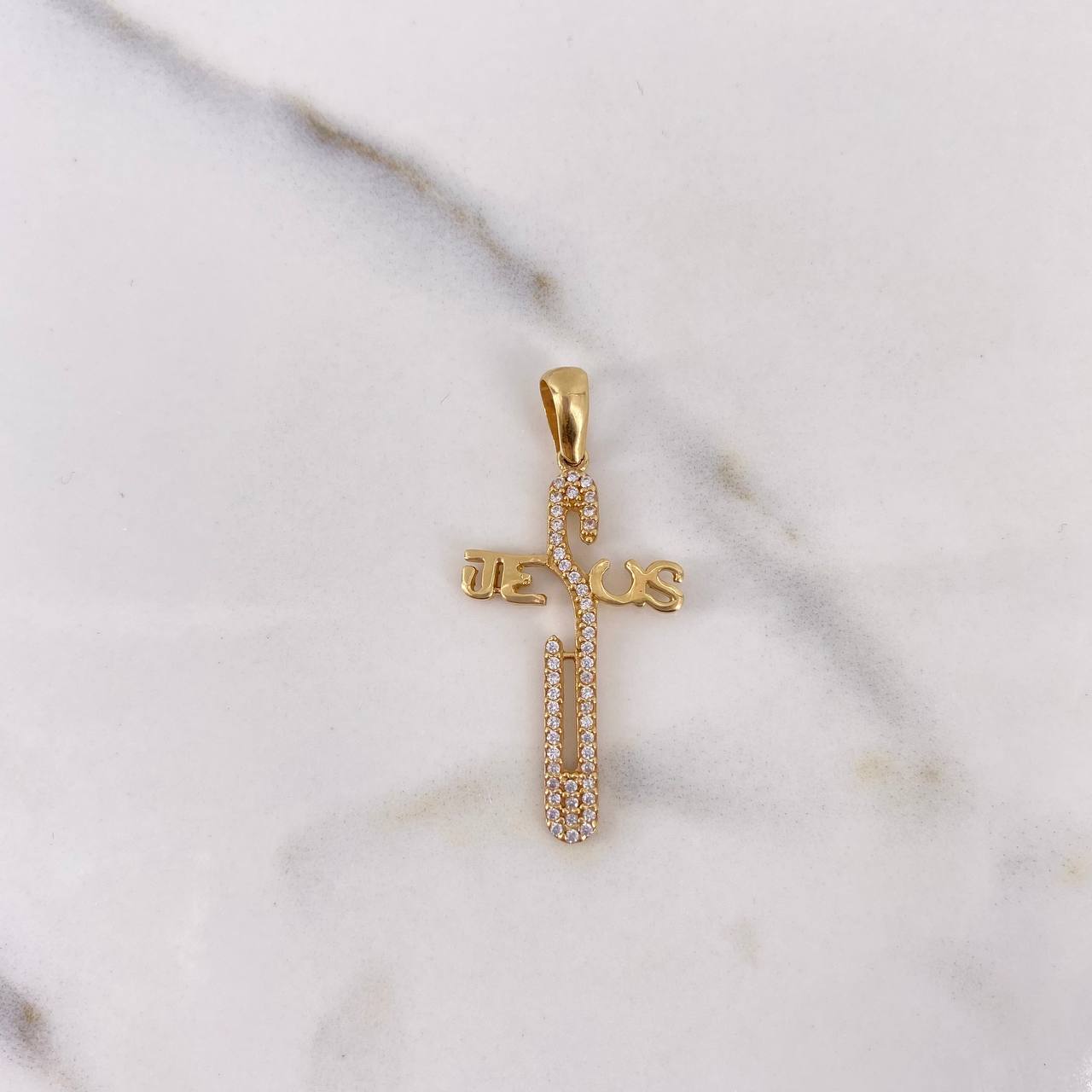 Pendant Jesus Cross 2.5gr / 3.7cm / White Zircons 18K Yellow Gold #