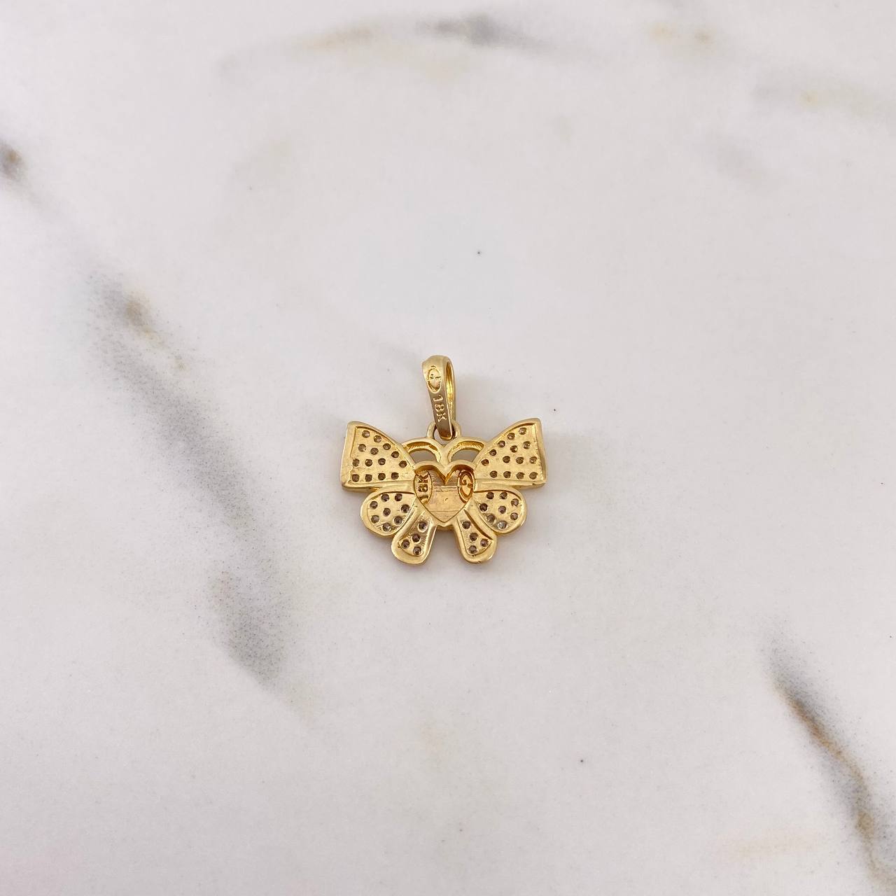Pendant Heart Butterfly 2.25gr / 1.9cm / White Zircons 18K Yellow Gold #