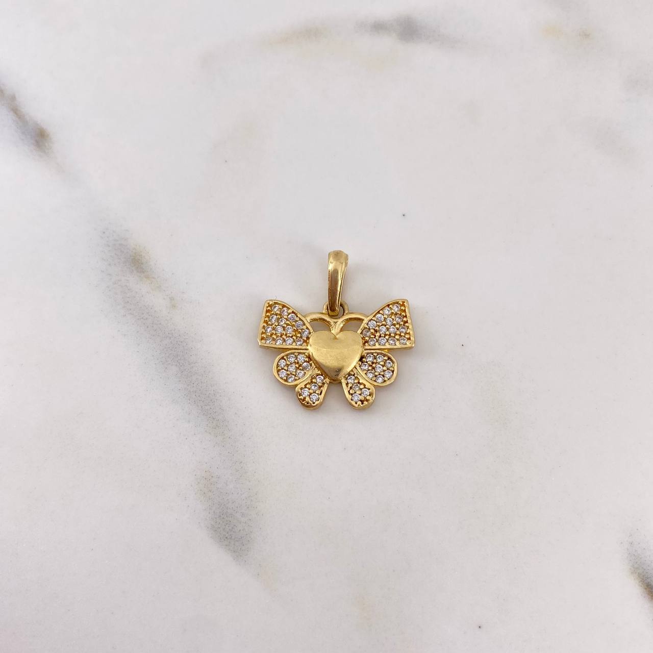 Pendant Heart Butterfly 2.25gr / 1.9cm / White Zircons 18K Yellow Gold #