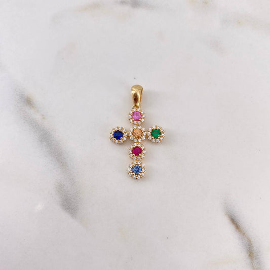 Dije Cruz Tupida 2.1gr / 2.7cm / Circones Colores Oro Amarillo 18K &