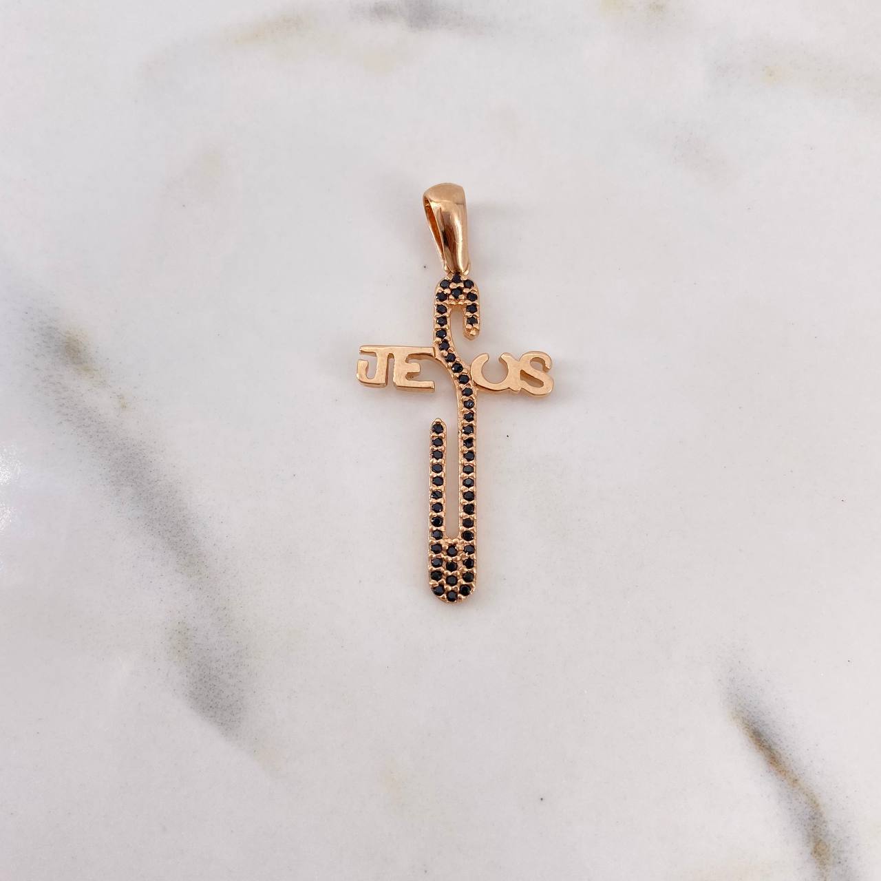 Pendant Jesus Cross 2.45gr / 3.7cm / Black Zirconia 18K Rose Gold #