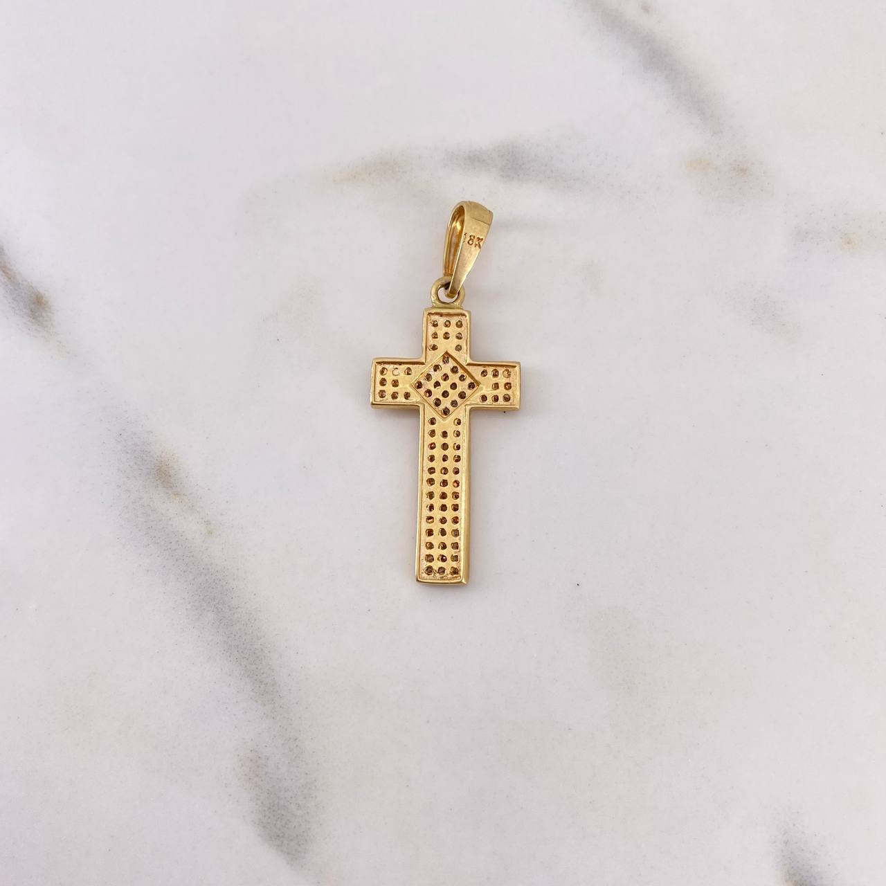 Pendant Rhombus Cross 2.7gr / 3.7cm / White Zircons Two-tone Yellow White 18K #