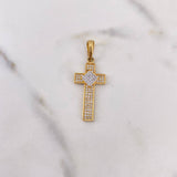 Pendant Rhombus Cross 2.7gr / 3.7cm / White Zircons Two-tone Yellow White 18K #