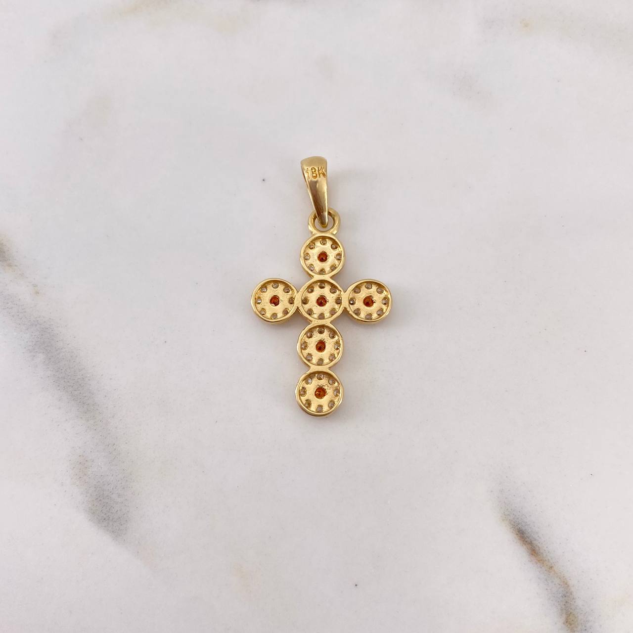 Pendant Cross Tupida 2.25gr / 3cm / White Orange Zircons 18K Yellow Gold &