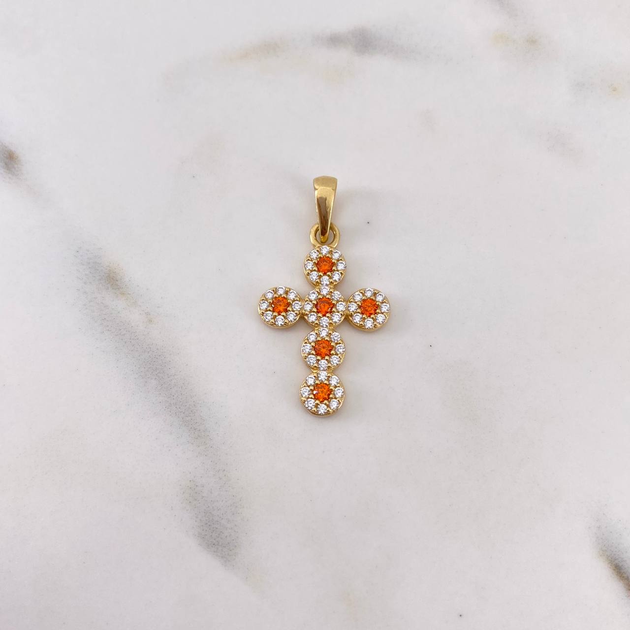 Pendant Cross Tupida 2.25gr / 3cm / White Orange Zircons 18K Yellow Gold &