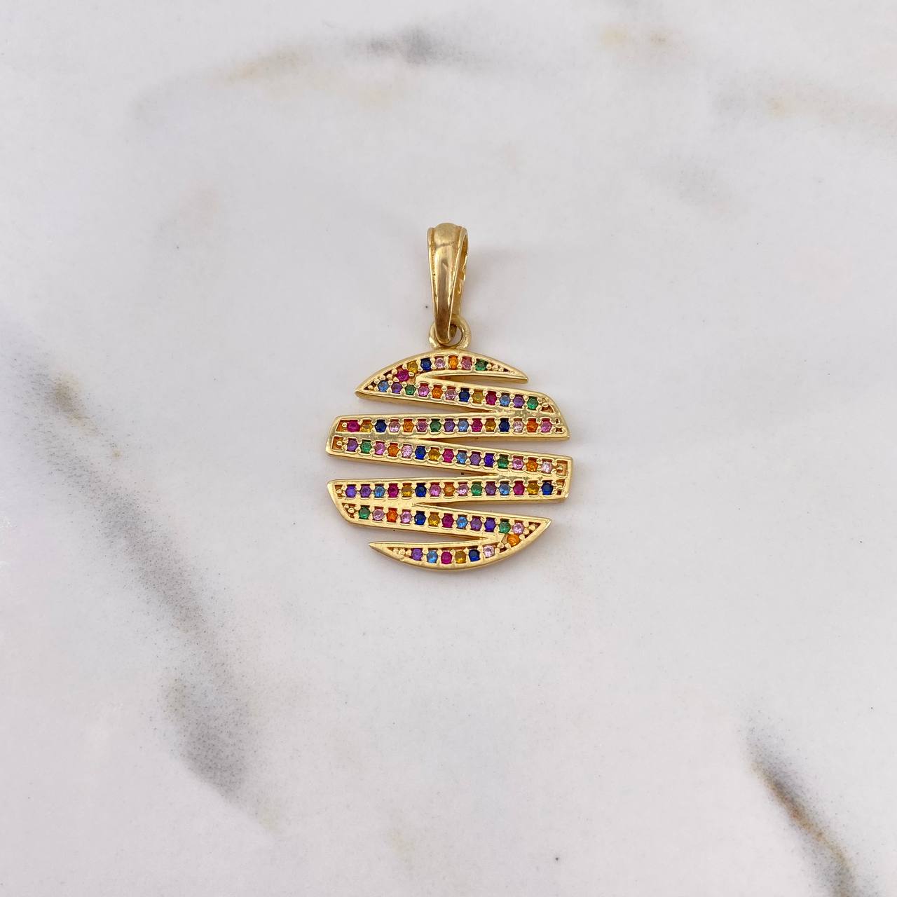 Pendant Circle Stripes 4.4gr / 3cm / Colored Zircons 18K Yellow Gold #