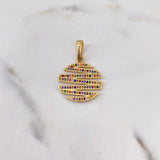 Pendant Circle Stripes 4.4gr / 3cm / Colored Zircons 18K Yellow Gold #