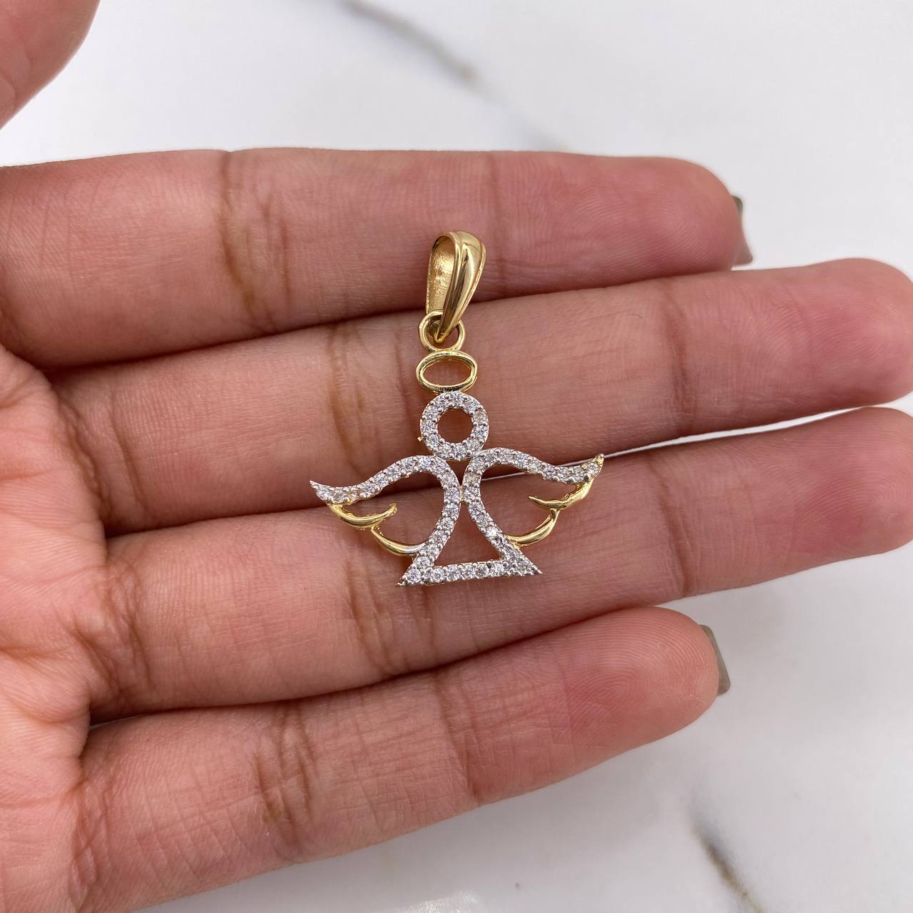 Pendant Angel 2.15gr / 2.8cm / White Zirconia Two-tone Yellow and White Gold 18K #