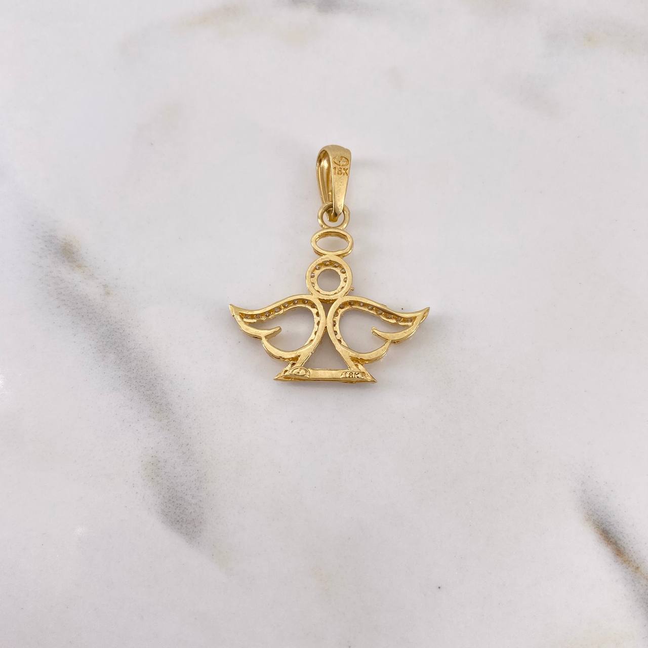 Pendant Angel 2.15gr / 2.8cm / White Zirconia Two-tone Yellow and White Gold 18K #