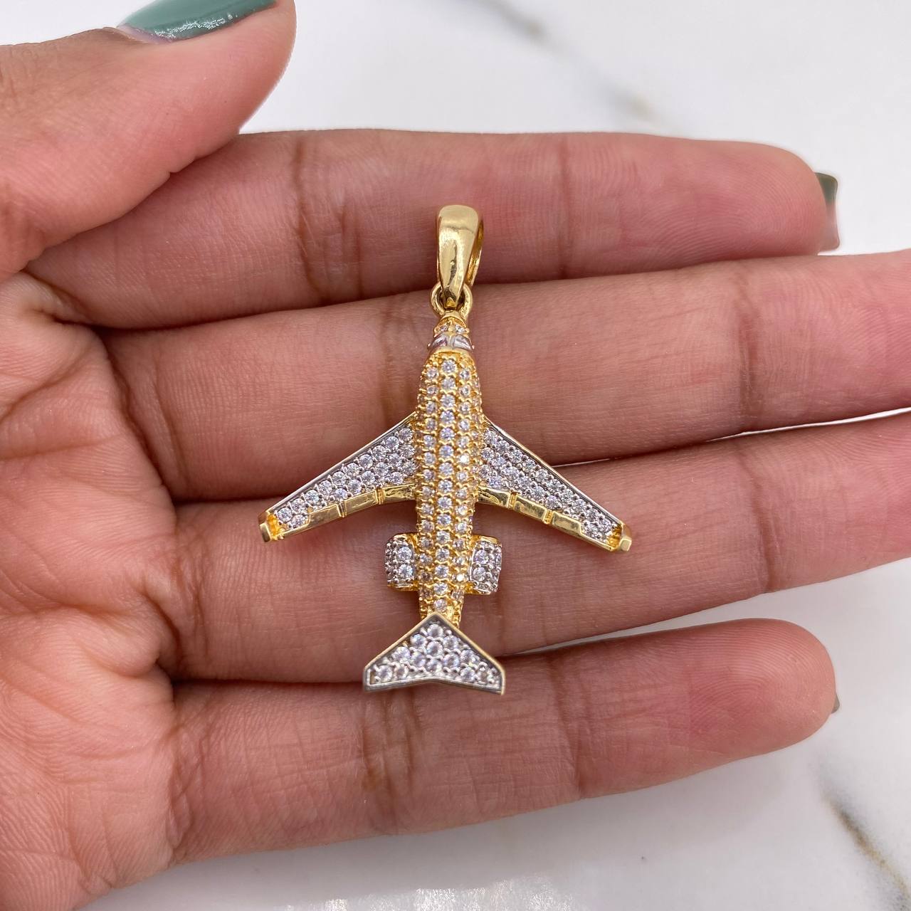 Pendant Airplane 5.1gr / 3.6cm / White Zircons Two 18K Yellow White Gold &