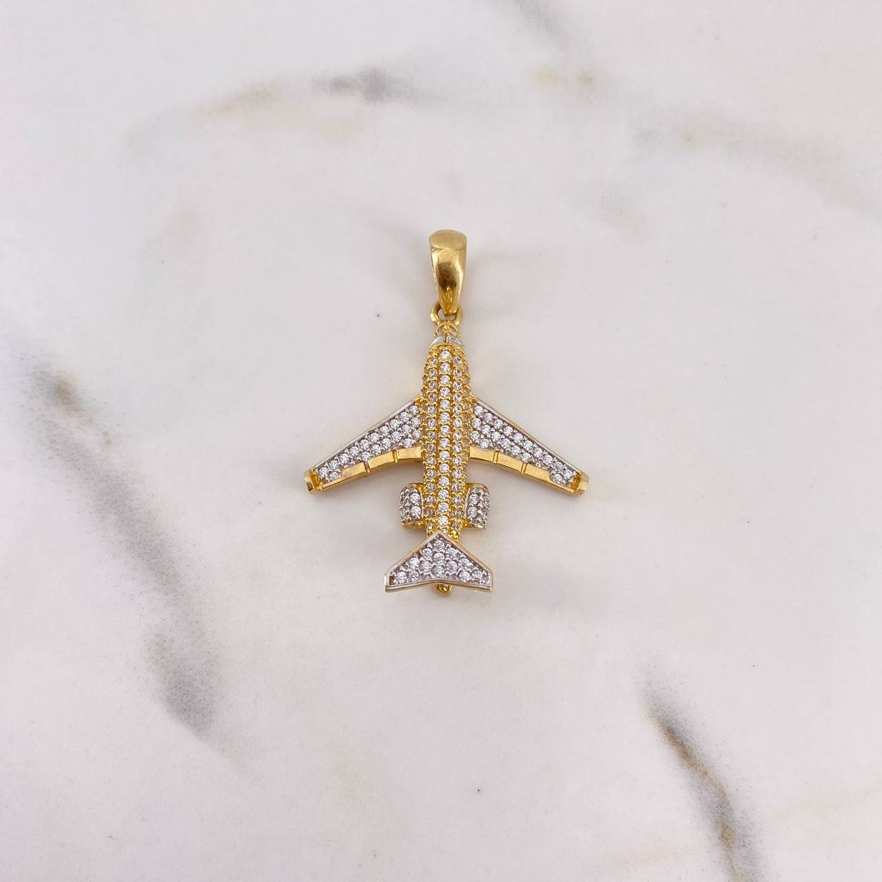 Pendant Airplane 5.1gr / 3.6cm / White Zircons Two 18K Yellow White Gold &