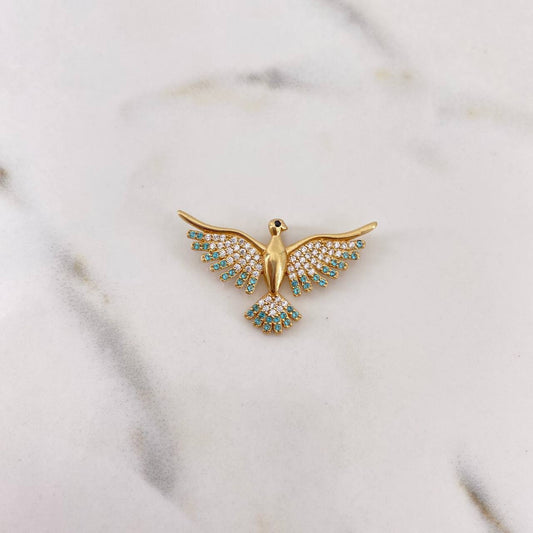 Pendant Colibri 3.35gr / 1.8cm / Black-Blue-White Zircons 18K Yellow Gold #