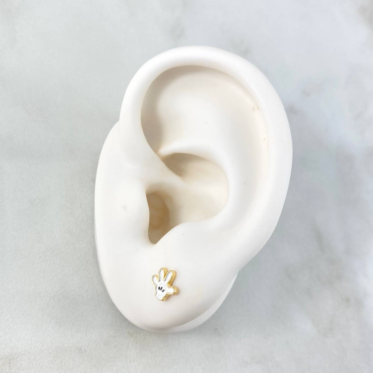 Stud Earrings Cartoon Gloves 0.85gr / 6mm White Resin 18K Yellow Gold *