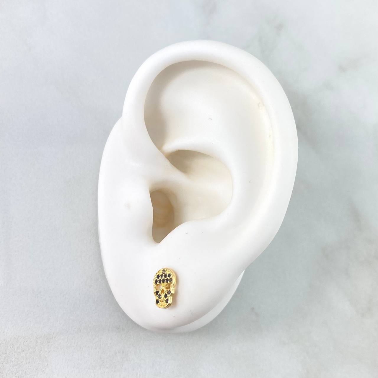 Topos Calavera 1gr / 8mm Circones Negros Oro Amarillo 18K *