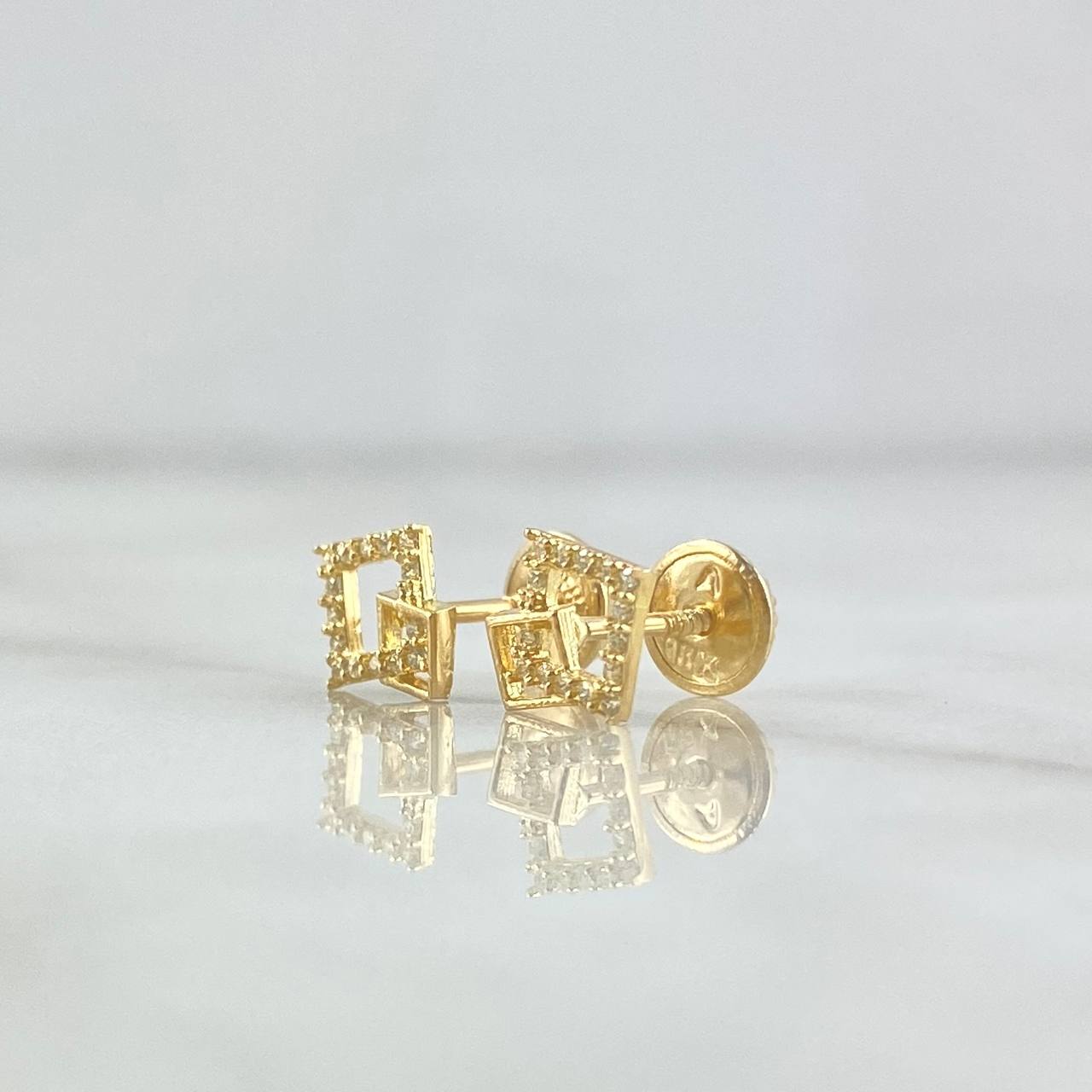 Stud Earrings Overlapping Squares 0.85gr / 8mm White Zircons 18K Yellow Gold