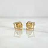 Stud Earrings Overlapping Squares 0.85gr / 8mm White Zircons 18K Yellow Gold