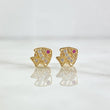 Stud Earrings Fish 0.8gr / 7mm White Zircons - Fuchsia Eyes 18K Yellow Gold