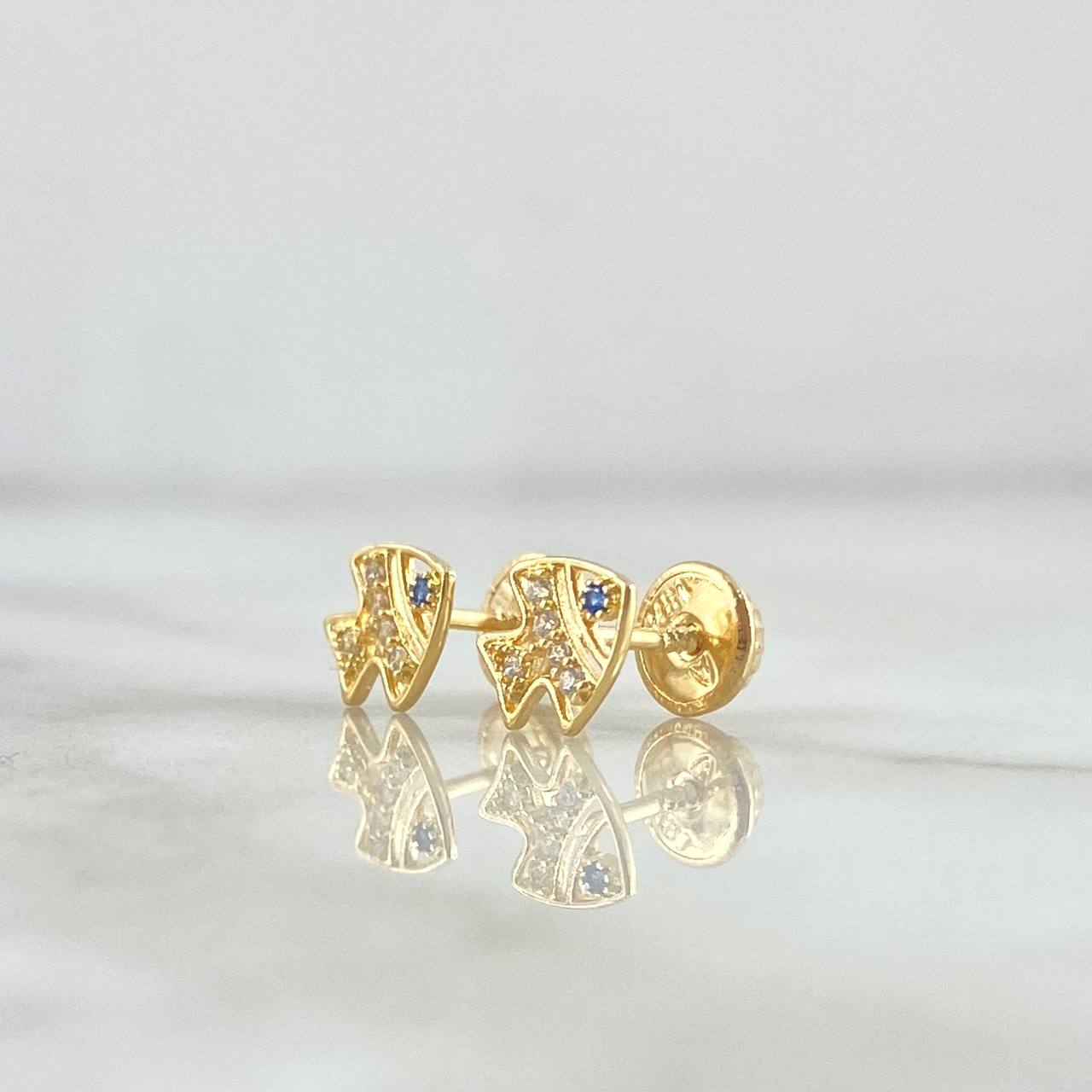 Stud Earrings Fish 0.8gr / 7mm White Zircons - Blue Eyes 18K Yellow Gold