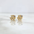 Stud Earrings Fish 0.8gr / 7mm White Zircons - Blue Eyes 18K Yellow Gold
