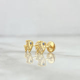 Stud Earrings Fish 0.8gr / 7mm White Zircons - Blue Eyes 18K Yellow Gold