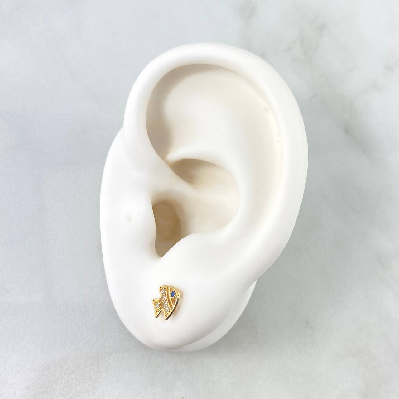 Stud Earrings Fish 0.8gr / 7mm White Zircons - Blue Eyes 18K Yellow Gold