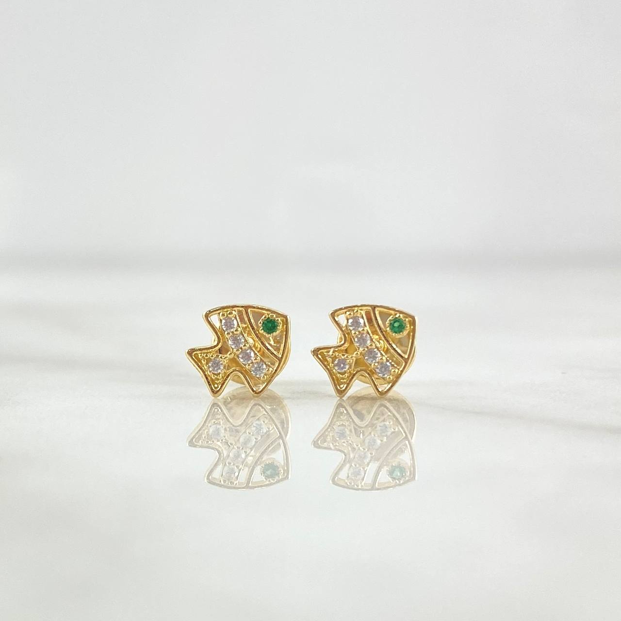 Topos Pez 0.8gr / 7mm Circones Blancos - Ojos Verdes Oro Amarillo 18K