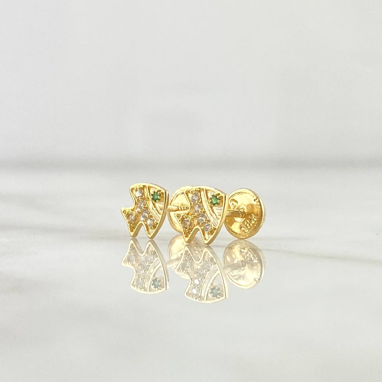 Topos Pez 0.8gr / 7mm Circones Blancos - Ojos Verdes Oro Amarillo 18K