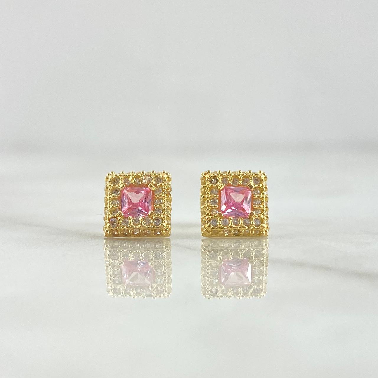 Stud Earrings Square Halo 1.4gr / 7mm White Zircons - 18K Yellow Gold Roses