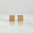 Stud Earrings Square Halo 1.4gr / 7mm White Zircons - 18K Yellow Gold Roses