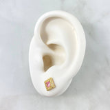 Stud Earrings Square Halo 1.4gr / 7mm White Zircons - 18K Yellow Gold Roses