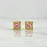 Stud Earrings Square Halo 1.4gr / 7mm White Zircons - 18K Yellow Gold Roses