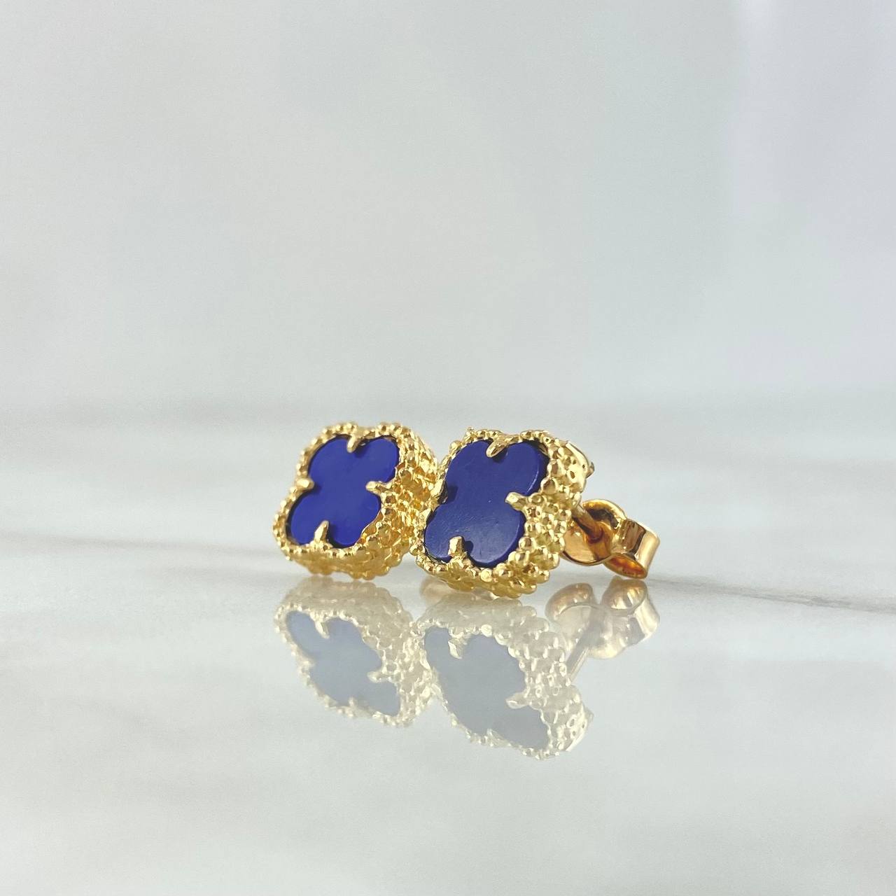 Topos Trébol Vcya 2.7gr / 9mm Cuarzo Azul Punteado Oro Amarillo 18K