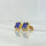 Topos Trébol Vcya 2.7gr / 9mm Cuarzo Azul Punteado Oro Amarillo 18K