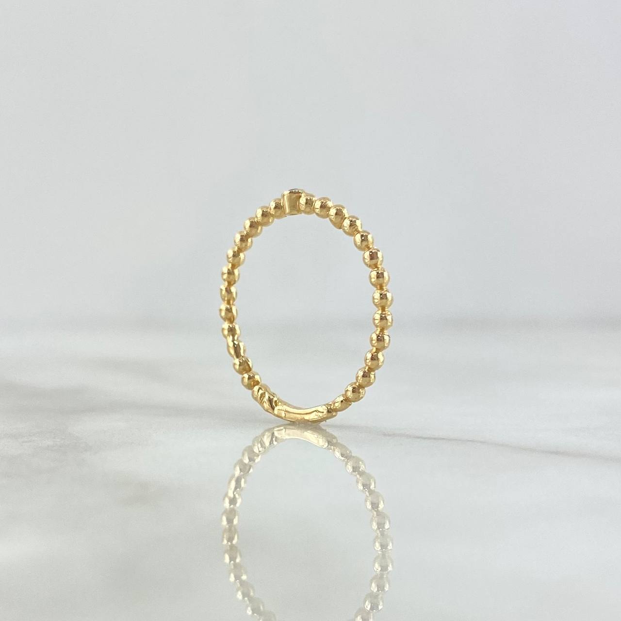 Ring Solitaire Bezel Spheres 1.6gr / Size 7 / White Zircon Yellow Gold 18K ©