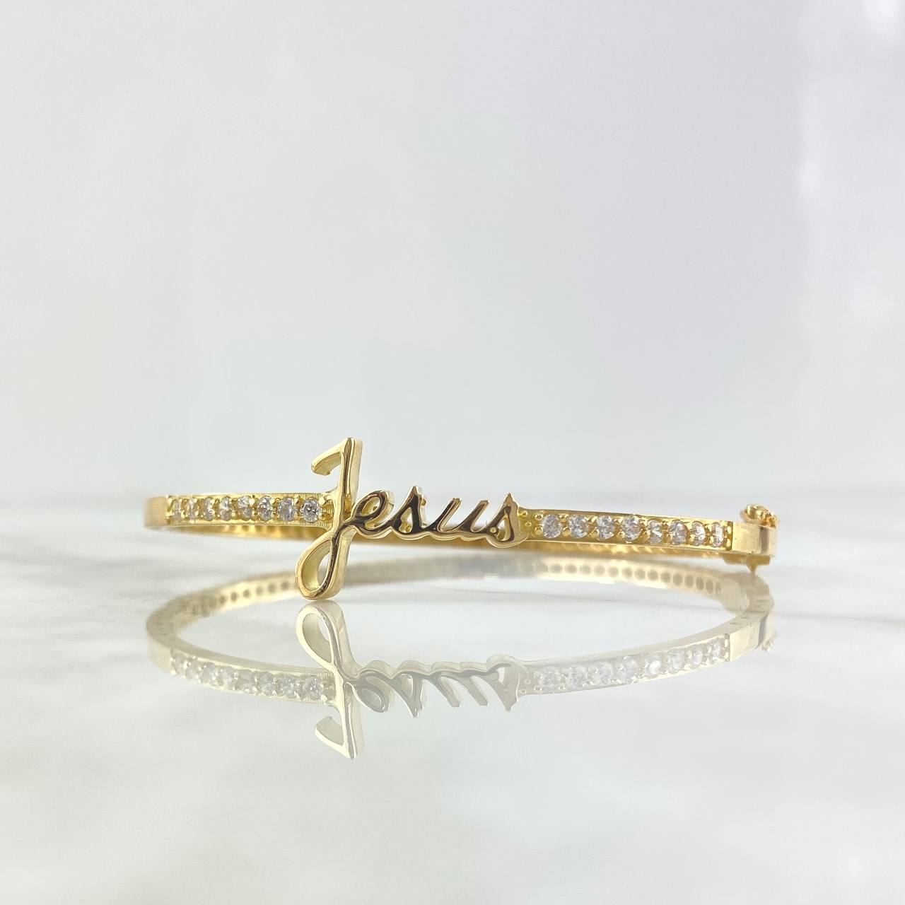 Bracelet Jesus Hoop 11.95gr / 17cm / 3mm White Zirconia 18K Yellow Gold ©