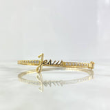 Bracelet Jesus Hoop 11.95gr / 17cm / 3mm White Zirconia 18K Yellow Gold ©