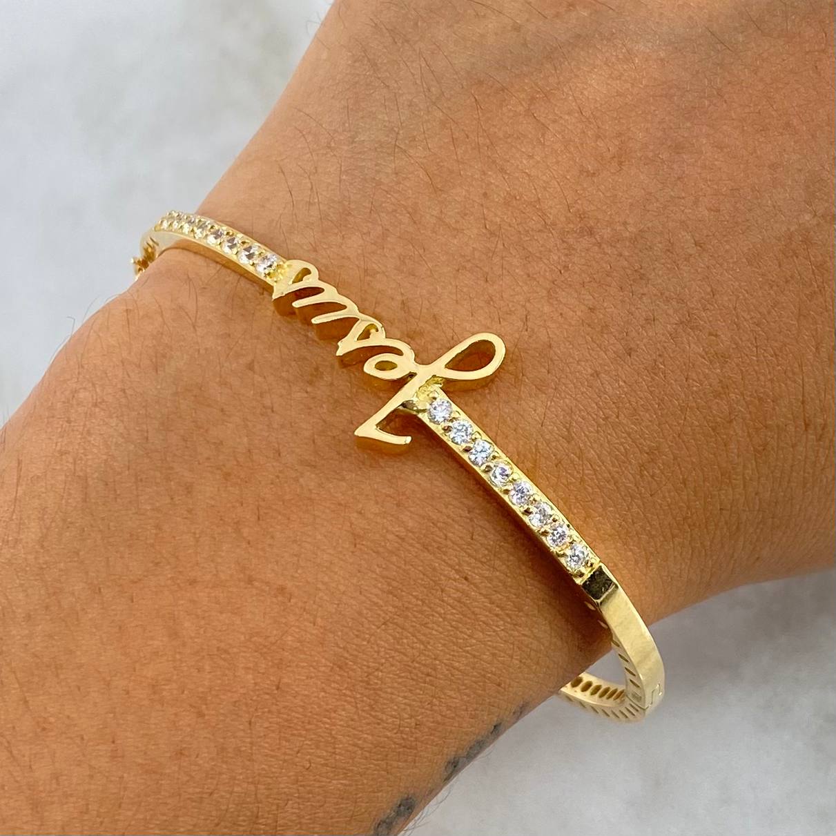 Bracelet Jesus Hoop 11.95gr / 17cm / 3mm White Zirconia 18K Yellow Gold ©