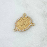 Herraje Crucero Virgen Guadalupe 1.25gr / 1.8cm / Medalla Ovalada - Circones Blancos Oro Amarillo 18K