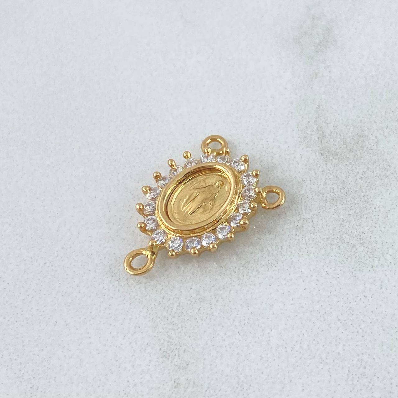 Charm Crucero Virgen Milagrosa 1.3gr / 1.6cm / White Zircons 18K Yellow Gold