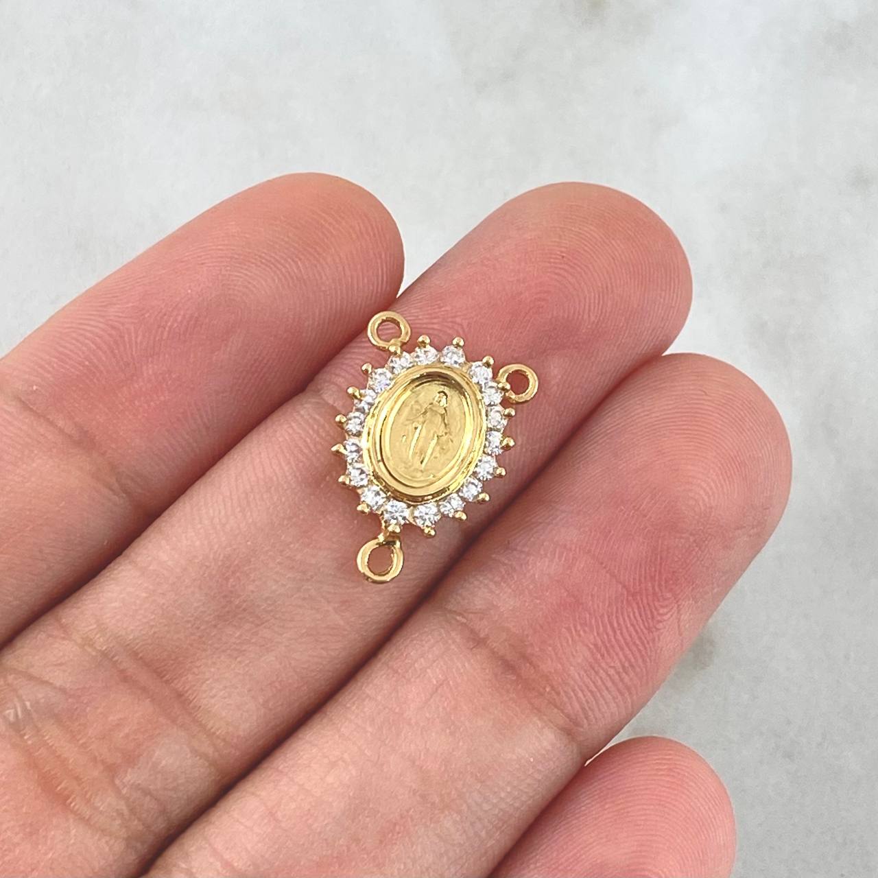 Charm Crucero Virgen Milagrosa 1.3gr / 1.6cm / White Zircons 18K Yellow Gold