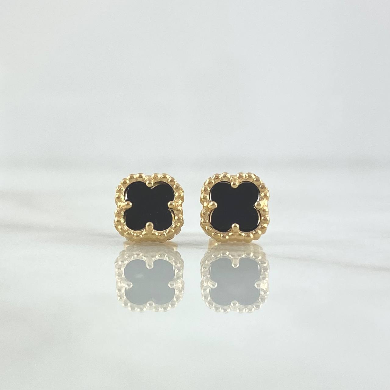 Stud Earrings Trébol VCyA 1.95gr / 8mm Black Onyx Dotted Lobster Claw 18K Yellow Gold Butterfly