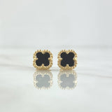 Topos Trébol VCyA 1.85gr / 8mm Onix Negro Punteado Broche Mariposa Oro Amarillo 18K