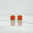 Stud Earrings Clover VCyA 2.15gr / 7mm Red Amber Dotted Yellow Gold Nac.Esp. 18K *