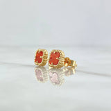 Stud Earrings Clover VCyA 2.15gr / 7mm Red Amber Dotted Yellow Gold Nac.Esp. 18K *