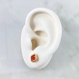 Stud Earrings Clover VCyA 2.15gr / 7mm Red Amber Dotted Yellow Gold Nac.Esp. 18K *