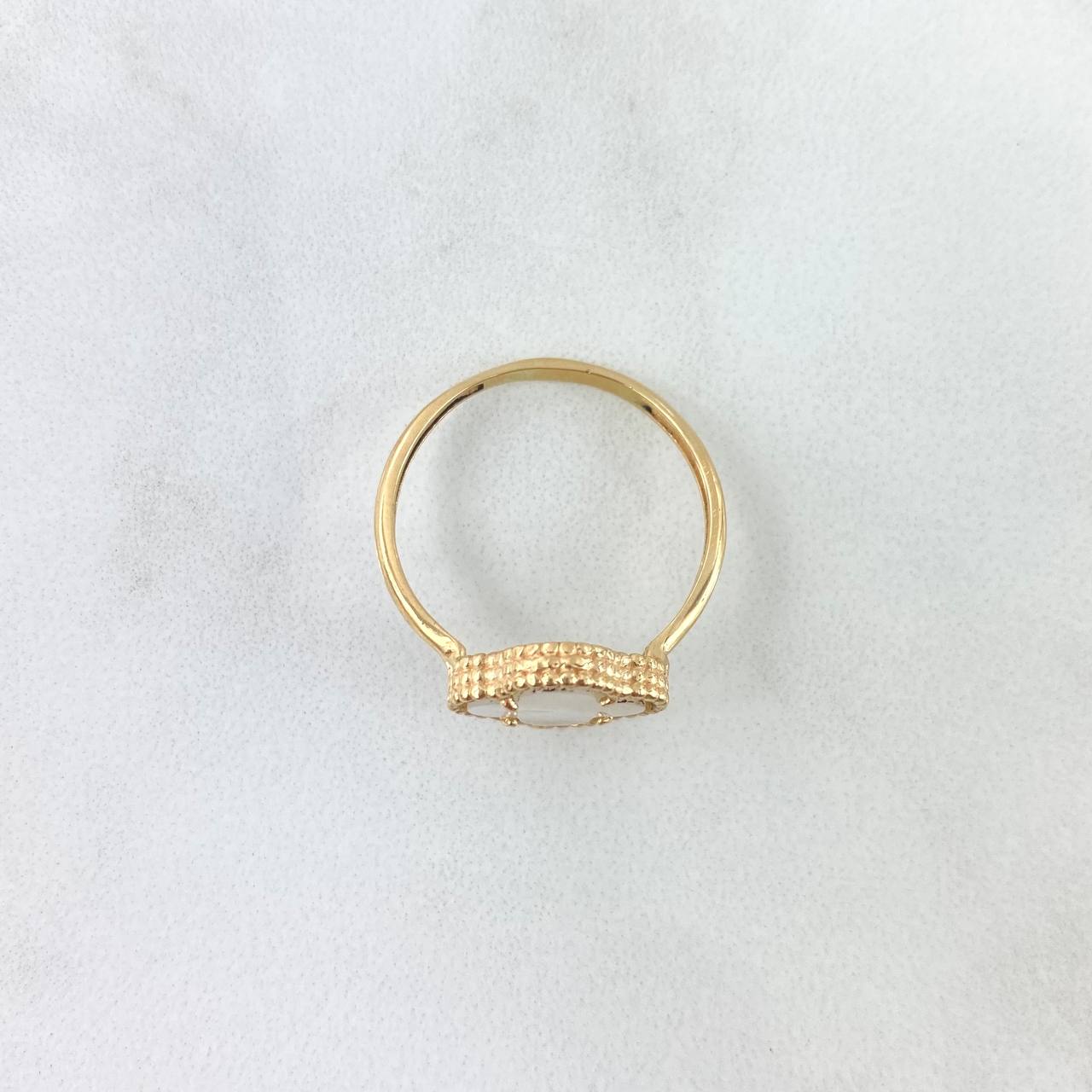 Anillo Trebol VCyA 1.85gr / T6 / Nacar Blanco Punteado Oro Amarillo Nac.Esp. 18K ©
